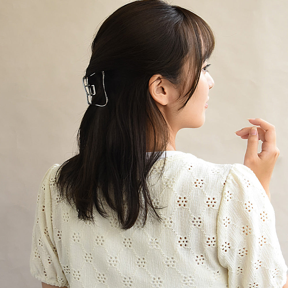 ヘアクリップ メタル 変形 レクタングル フレーム バンスクリップ