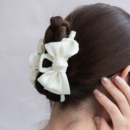 ヘアクリップ シマー ダブル リボン モノトーン カラー ロール バンスクリップ