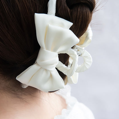 ヘアクリップ シマー ダブル リボン モノトーン カラー ロール バンスクリップ