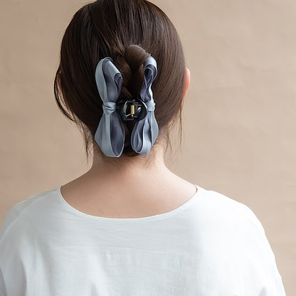 ヘアクリップ シアー ダブル リボン カラー ロール バンスクリップ