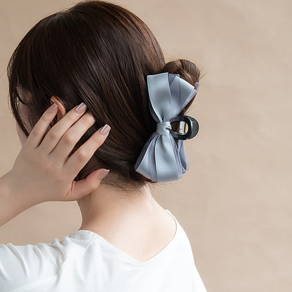 ヘアクリップ シアー ダブル リボン カラー ロール バンスクリップ