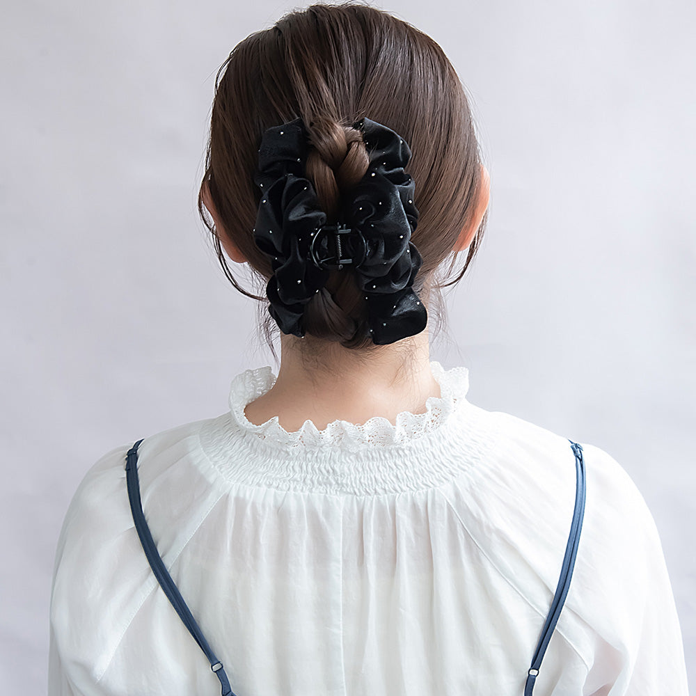 ヘアクリップ ベロア くしゅくしゅ メニー ストーン バンスクリップ