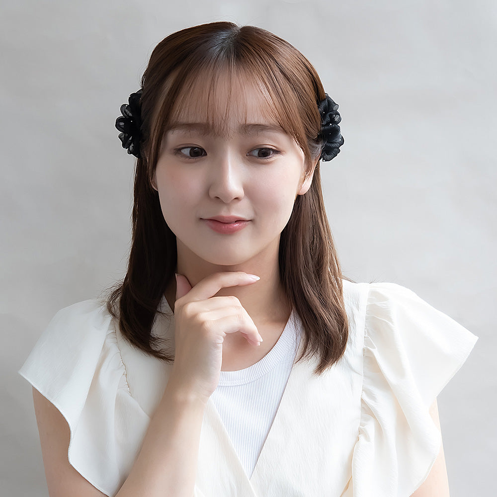 ヘアクリップ NOUVE. シアー フリル ドット 2個セット ミニ バンスクリップ