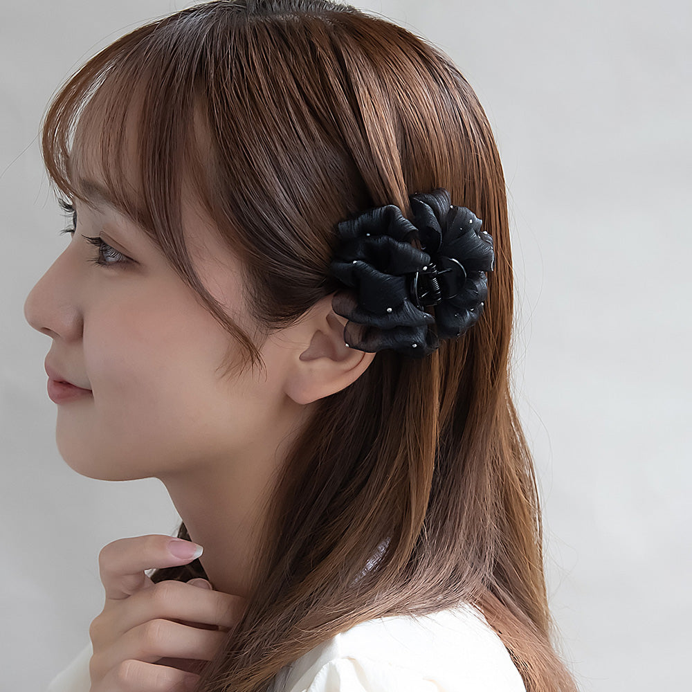 ヘアクリップ NOUVE. シアー フリル ドット 2個セット ミニ バンスクリップ