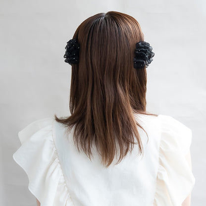 ヘアクリップ NOUVE. シアー フリル ドット 2個セット ミニ バンスクリップ