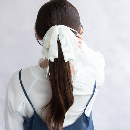 ヘアクリップ シアー シマー レース リボン モノトーン カラー バンスクリップ