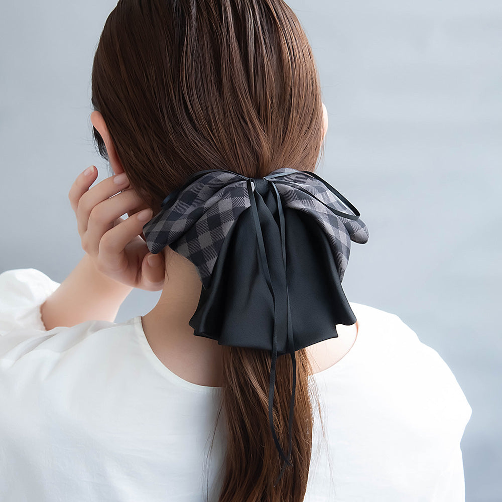 ヘアクリップ シアー リボン チェック柄 バンスクリップ