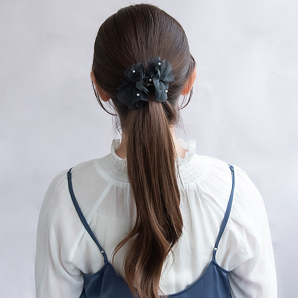 ヘアクリップ シアー チュール フリル パール カラー バンスクリップ