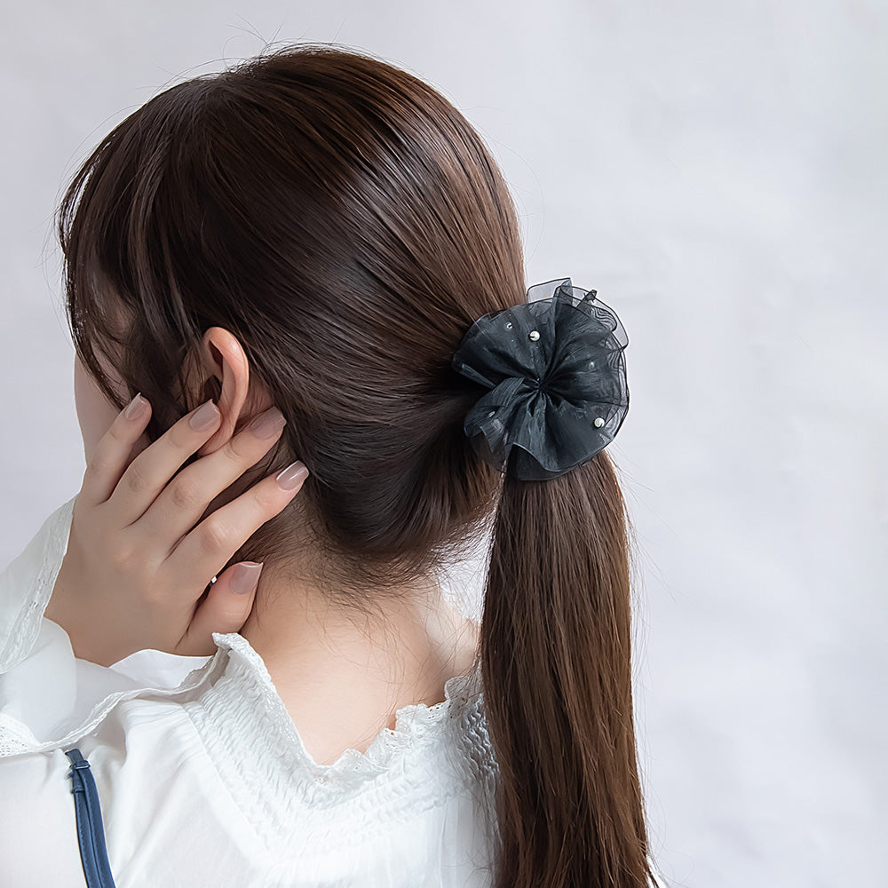 ヘアクリップ シアー チュール フリル パール カラー バンスクリップ