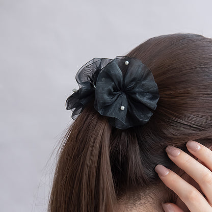 ヘアクリップ シアー チュール フリル パール カラー バンスクリップ