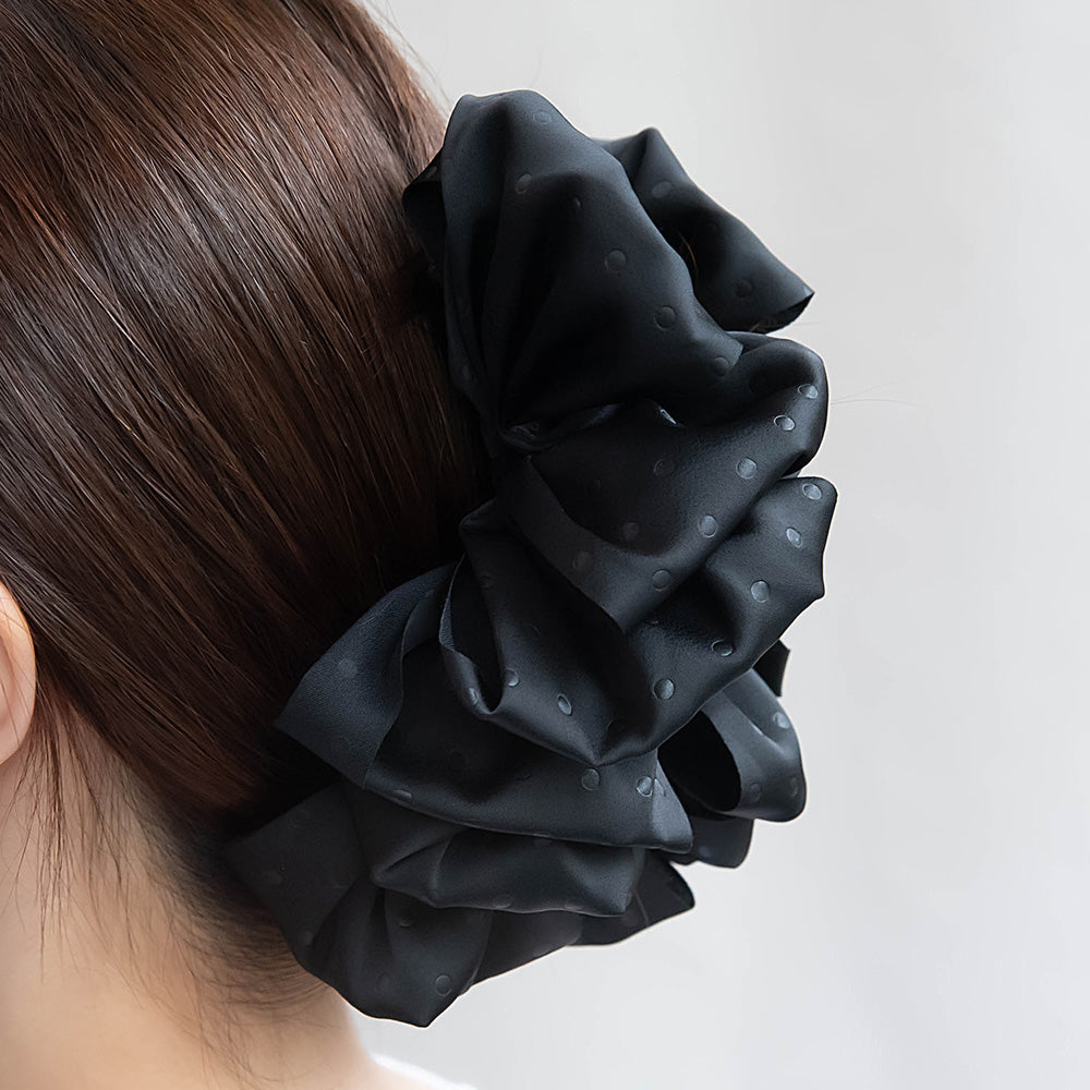 ヘアクリップ シマー ビッグ フリル ボリューム ドット 柄 バンスクリップ