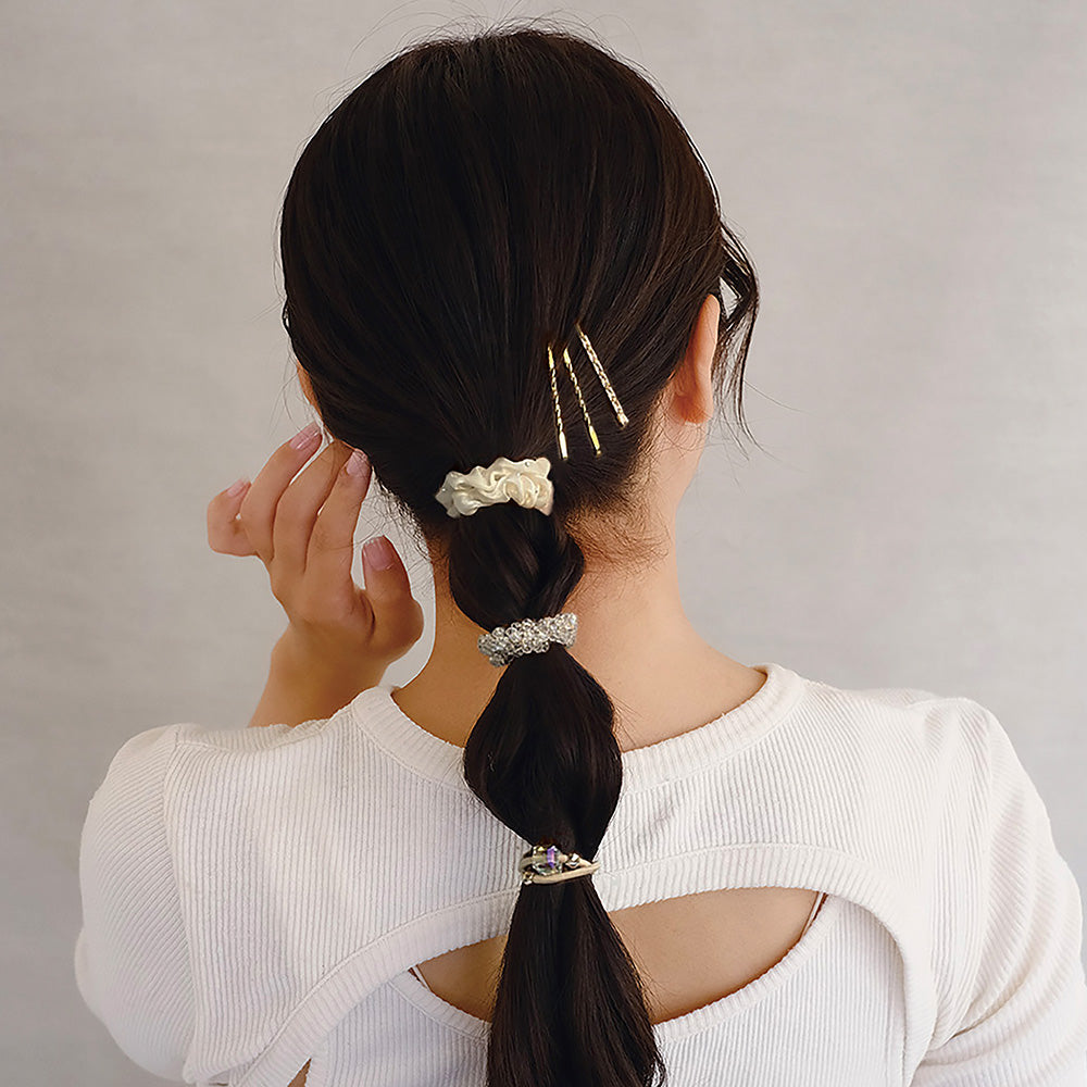 シュシュ NOUVE. クリア ビーズ ヘアゴム レクタングル ストーン