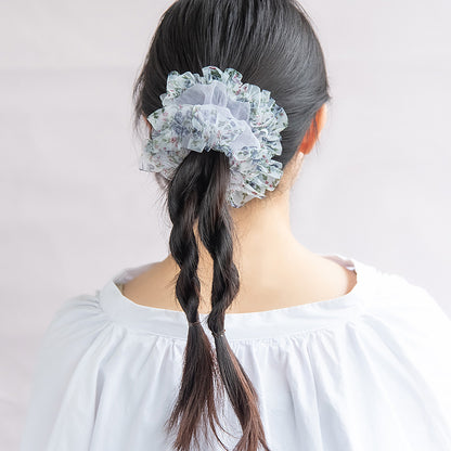 シュシュ シアー フリル フラワー柄 カラー