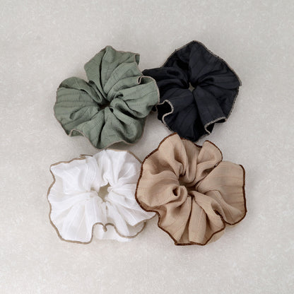 シュシュ ストライプ ライン 刺繍風 バイカラー