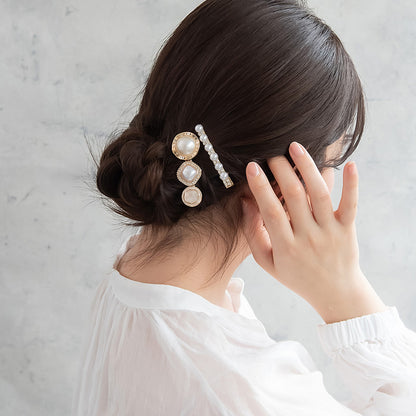 ヘアクリップ メタル マーブル パール ストーン サークル スクエア 2個セット