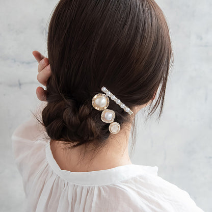 ヘアクリップ メタル マーブル パール ストーン サークル スクエア 2個セット