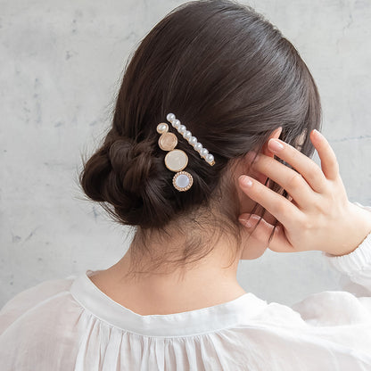 ヘアクリップ メタル マーブル パール サークル 2個セット