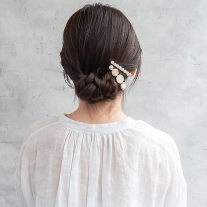 ヘアクリップ メタル マーブル パール サークル 2個セット