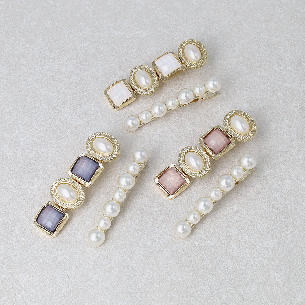 ヘアクリップ メタル ジュエル パール 2本セット