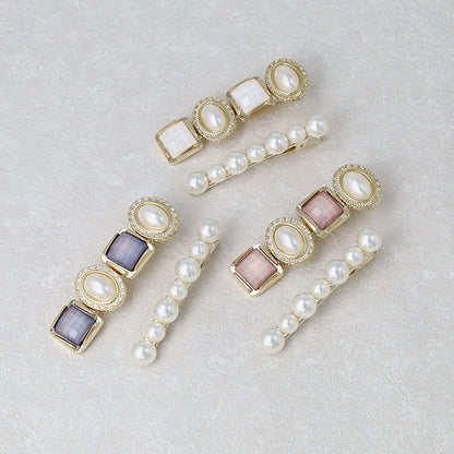 ヘアクリップ メタル ジュエル パール 2本セット