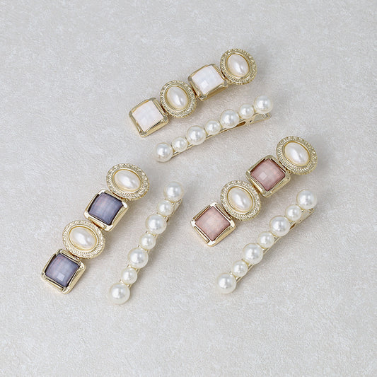 ヘアクリップ メタル ジュエル パール 2本セット
