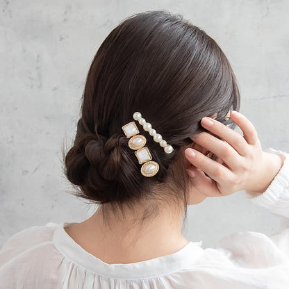 ヘアクリップ メタル ジュエル パール 2本セット