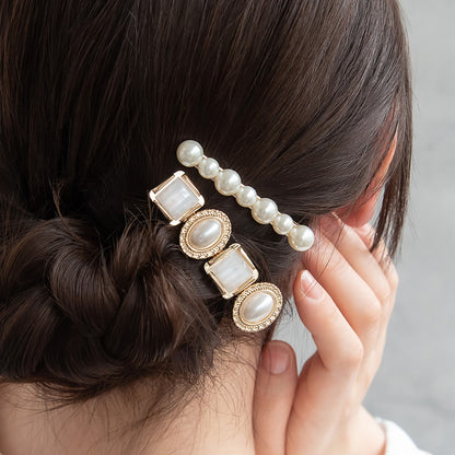 ヘアクリップ メタル ジュエル パール 2本セット