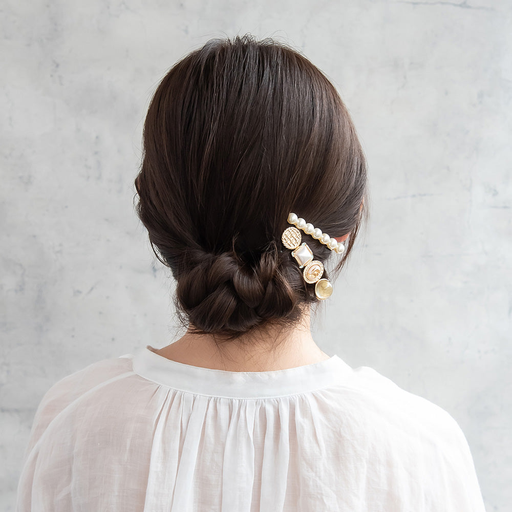 ヘアクリップ メタル ジュエル パール 2本セット