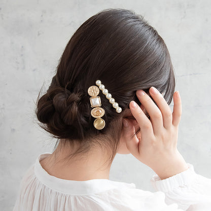 ヘアクリップ メタル ジュエル パール 2本セット