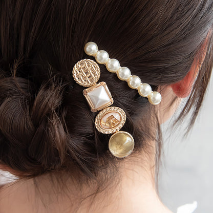 ヘアクリップ メタル ジュエル パール 2本セット