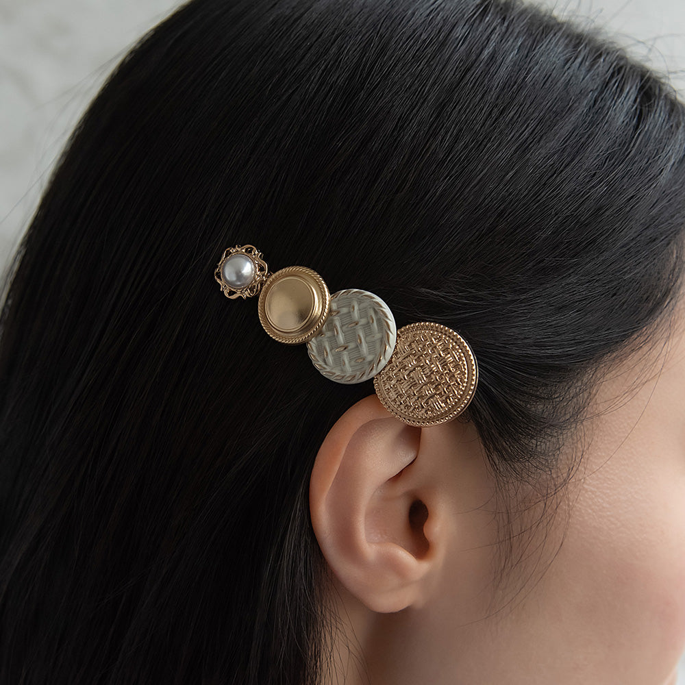 ヘアクリップ メタル パール