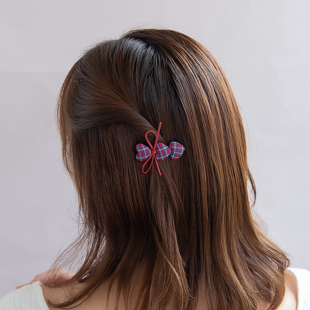 ハート型チェック柄ヘアクリップ ヘアクリップ リボン チェック柄 ハート 2個セット – OSEWAYA