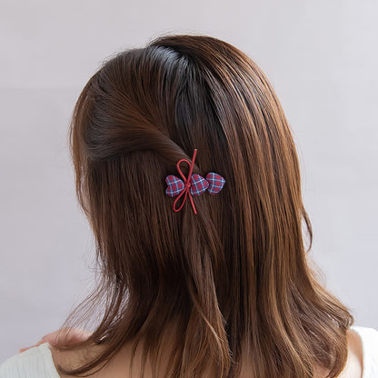 ヘアクリップ リボン チェック柄 ハート 2個セット