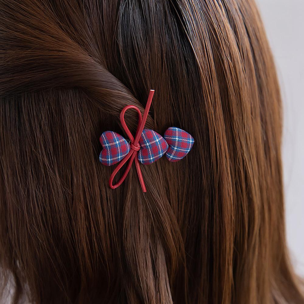 ヘアクリップ リボン チェック柄 ハート 2個セット – OSEWAYA