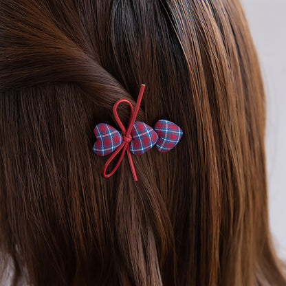 ヘアクリップ リボン チェック柄 ハート 2個セット