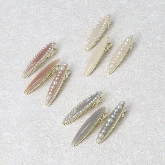 ヘアクリップ NOUVE. オーバル パール カラー 3個セット ミニ サイドクリップ