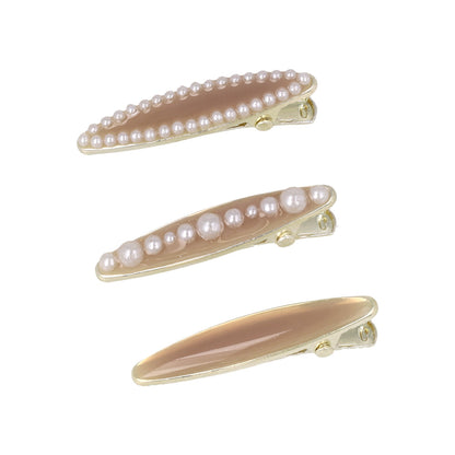 ヘアクリップ NOUVE. オーバル パール カラー 3個セット ミニ サイドクリップ