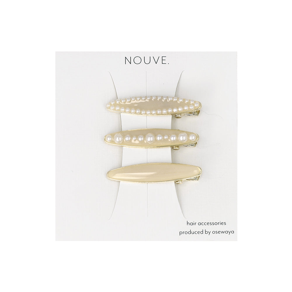 ヘアクリップ NOUVE. オーバル パール カラー 3個セット ミニ サイドクリップ