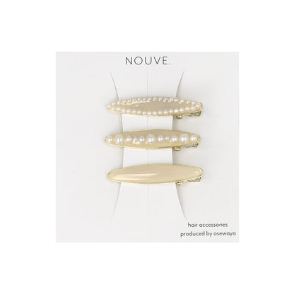 ヘアクリップ NOUVE. オーバル パール カラー 3個セット ミニ サイドクリップ