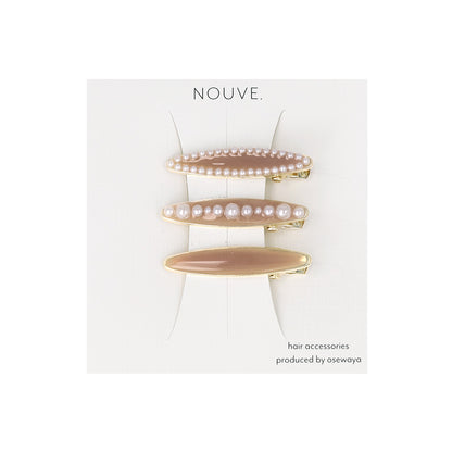 ヘアクリップ NOUVE. オーバル パール カラー 3個セット ミニ サイドクリップ