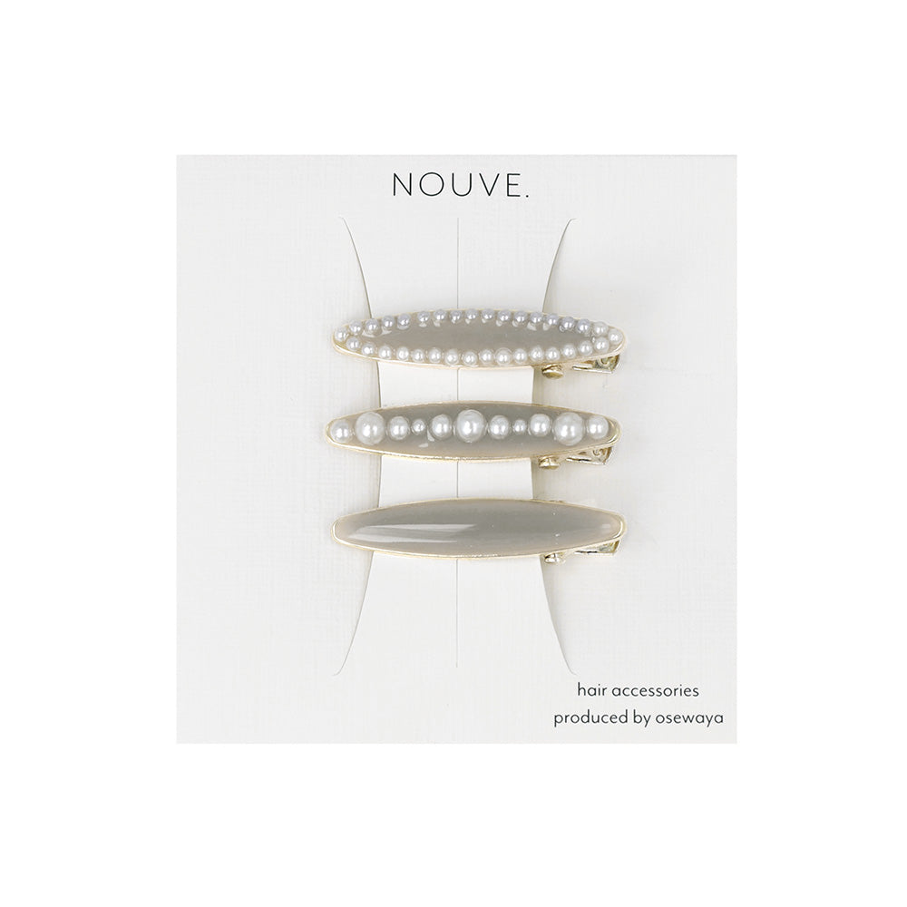 ヘアクリップ NOUVE. オーバル パール カラー 3個セット ミニ サイドクリップ