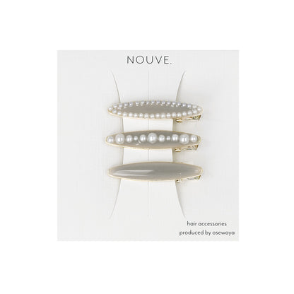 ヘアクリップ NOUVE. オーバル パール カラー 3個セット ミニ サイドクリップ