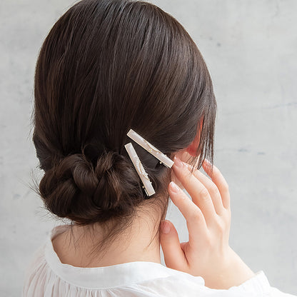 ヘアクリップ NOUVE. レクタングル フラワー パール ボールチェーン カーブライン 2個セット サイドクリップ