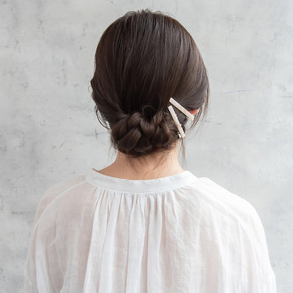 ヘアクリップ NOUVE. レクタングル フラワー パール ボールチェーン カーブライン 2個セット サイドクリップ