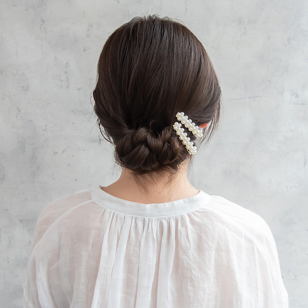 ヘアクリップ NOUVE. レクタングル メニー パール 2個セット サイドクリップ