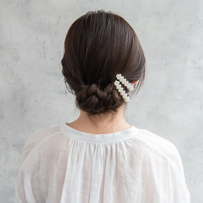 ヘアクリップ NOUVE. レクタングル メニー パール 2個セット サイドクリップ