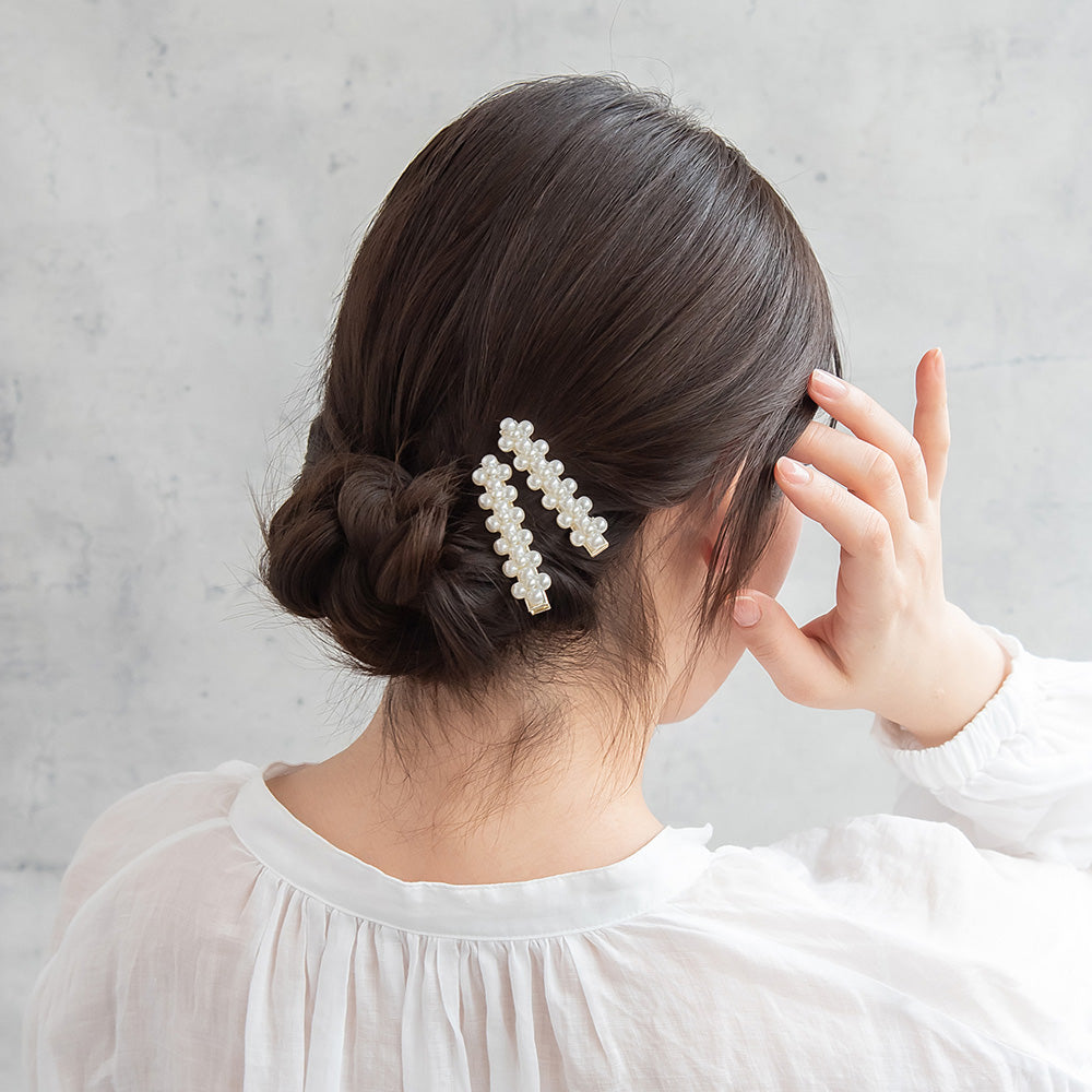 ヘアクリップ NOUVE. レクタングル メニー パール 2個セット サイドクリップ