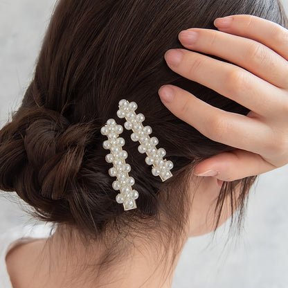 ヘアクリップ NOUVE. レクタングル メニー パール 2個セット サイドクリップ