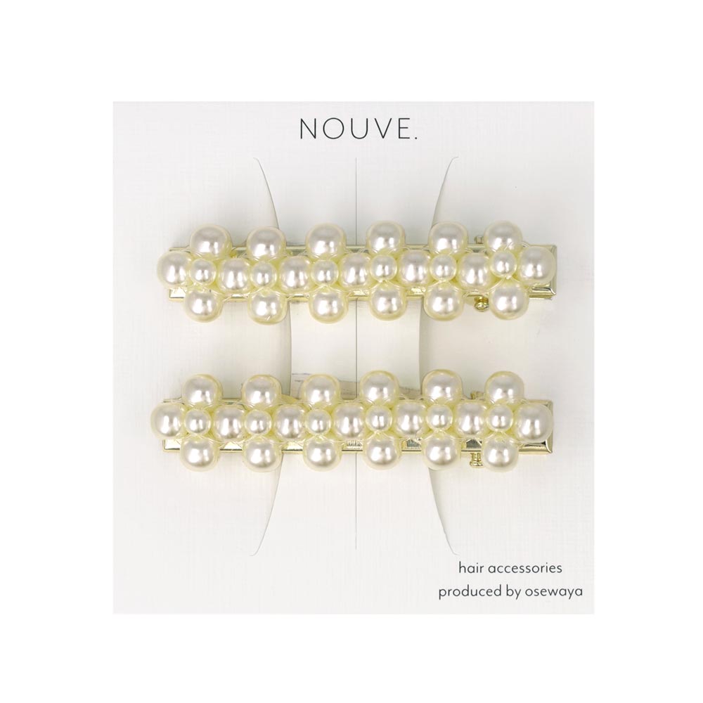 ヘアクリップ NOUVE. レクタングル メニー パール 2個セット サイドクリップ