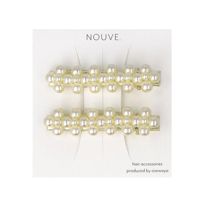 ヘアクリップ NOUVE. レクタングル メニー パール 2個セット サイドクリップ